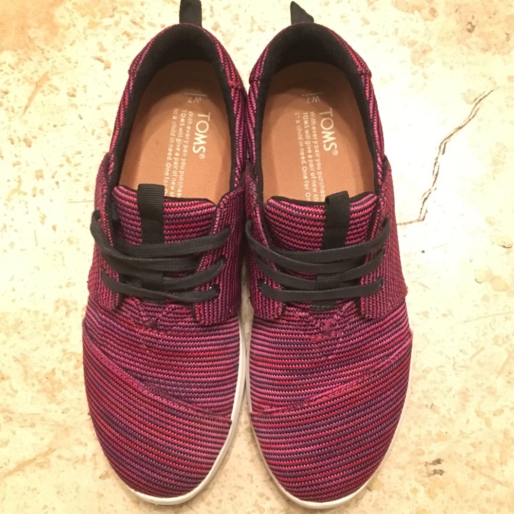 NWT TOMS Del Rey Lace Up Sneakers Black Plum Stripe Women’s 8 - Picture 6 of 9